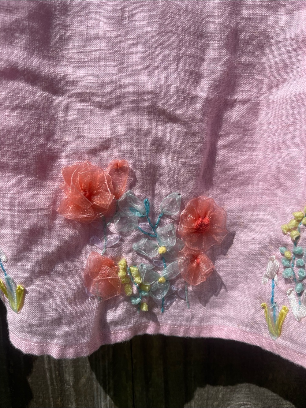 Light Pink Embroidered Irish Linen Cami Top by Richard Malcolm Sz L - Picture 2 of 10